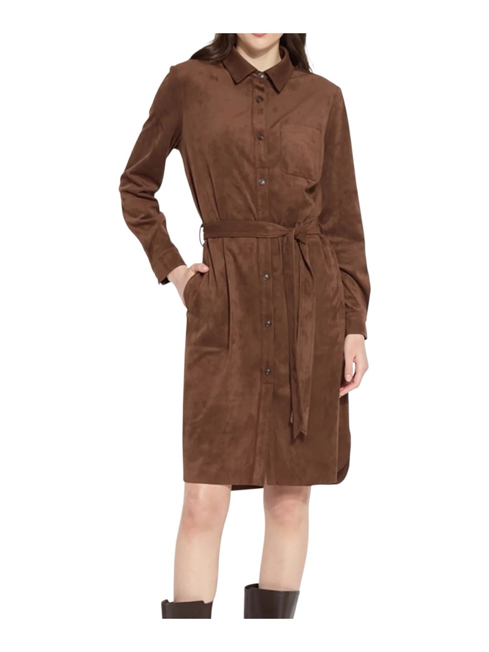 LYSSE New York Vegan Suede Brown Button-Front Shirt Dress